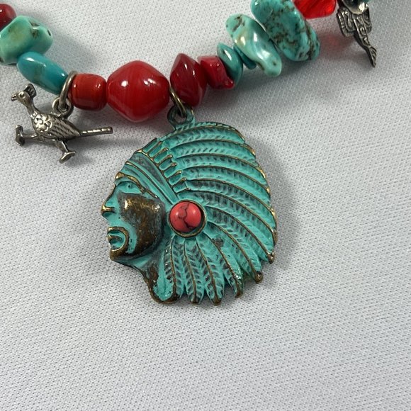 Southwestern Native American Style Necklace Chip Faux Turquoise Charms - Picture 2 of 10